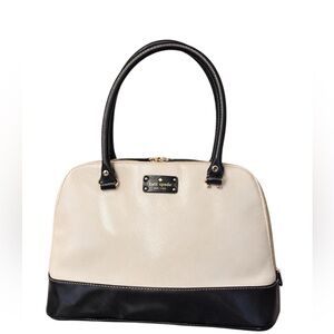 Kate Spade Cream Black Pebbled Leather Satchel Top Handle Bag